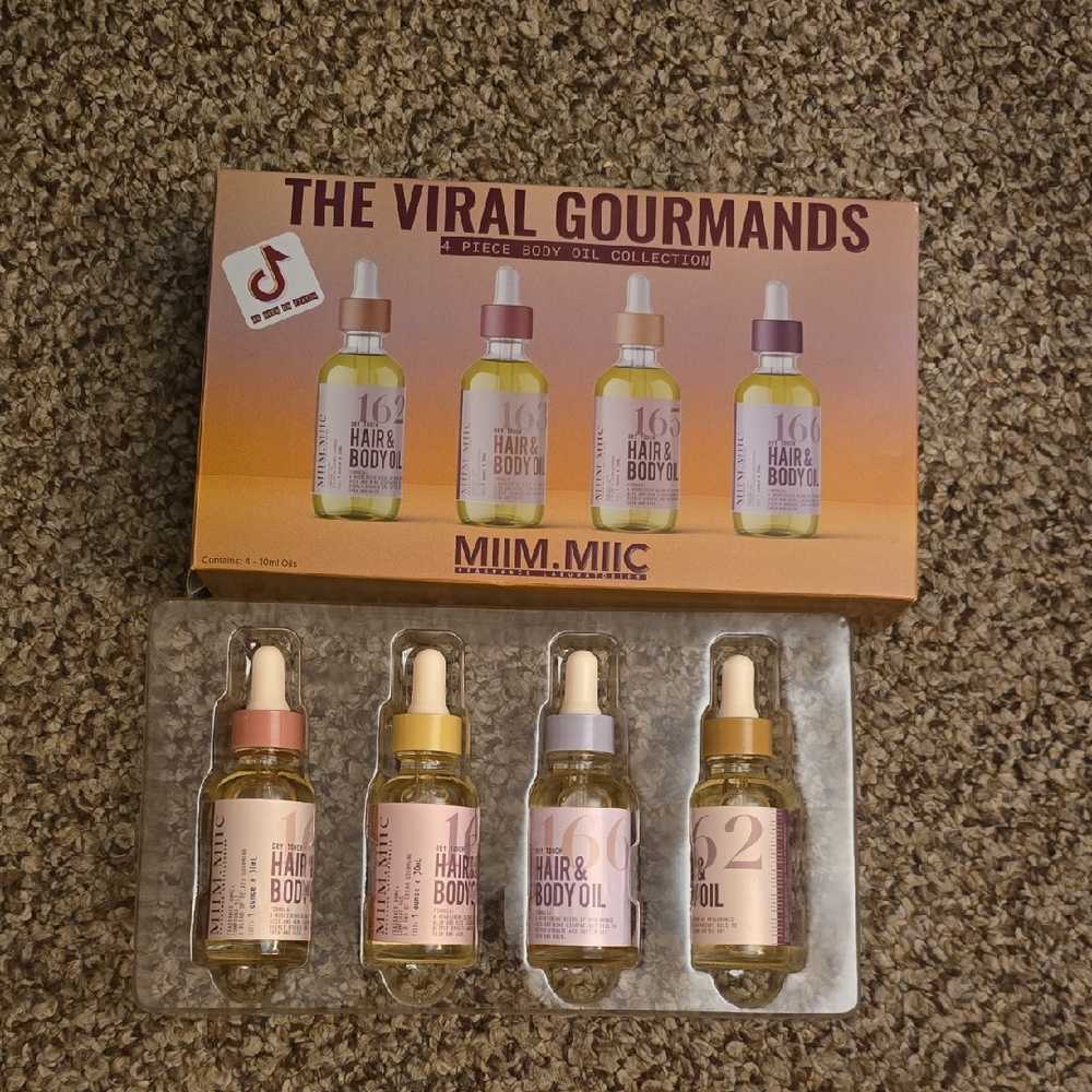 The Viral Gourmands 4-Piece Hair & Body Oil Set - Pink/Gold